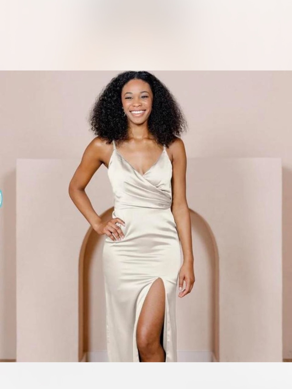 Satin Slip Dress with Thigh Slit - Champagne